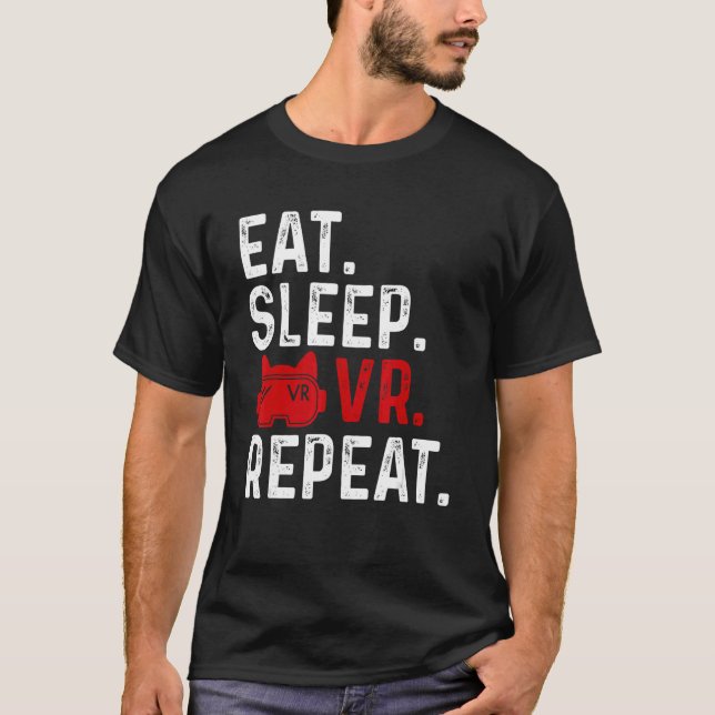 Camiseta Comer Sleep Vr Retro Realidad Virtual Realidad De  (Anverso)