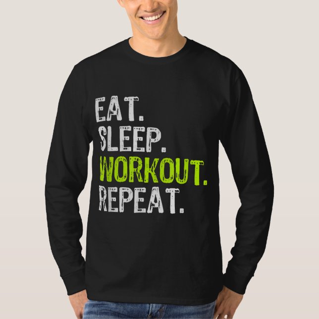 Camiseta Comer Sleep Workout Repetir Graciosa Obtención de  (Anverso)