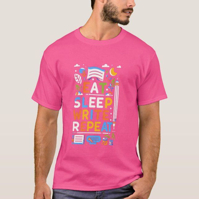 Camiseta Comer Sleep Write Repetir — (Anverso)