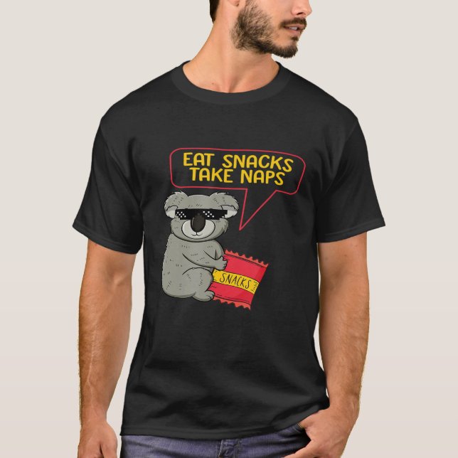 Camiseta Comer Snacks Nap Comida Rápida Koala Llevar Humor (Anverso)