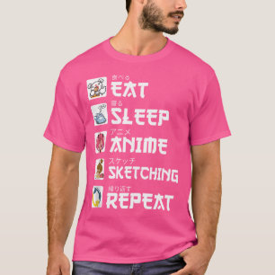 Camiseta Comer Sueño Anime Esbozo Repetir Kawaii Otaku Anim