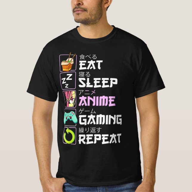 Camiseta Comer Sueño Anime Gaming Repetir Kawaii Otaku Anim (Anverso)
