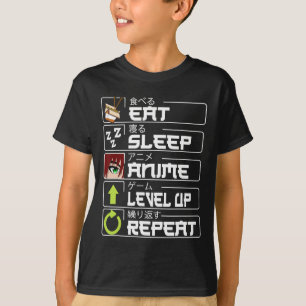 Camiseta Comer Sueño Anime Nivel Arriba Repetir Otaku Anime