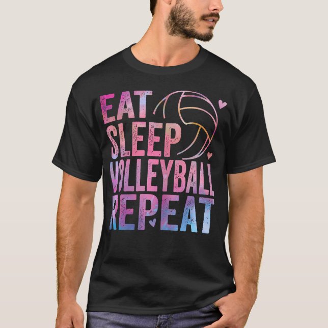 Camiseta Comer voleibol de sueño Repetir chicas coloridos a (Anverso)