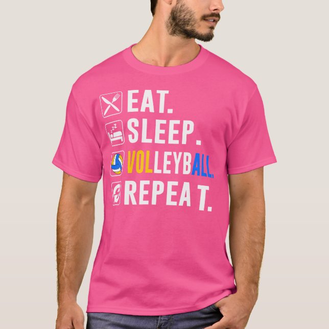 Camiseta Comer voleibol de sueño repetir divertida jugada d (Anverso)