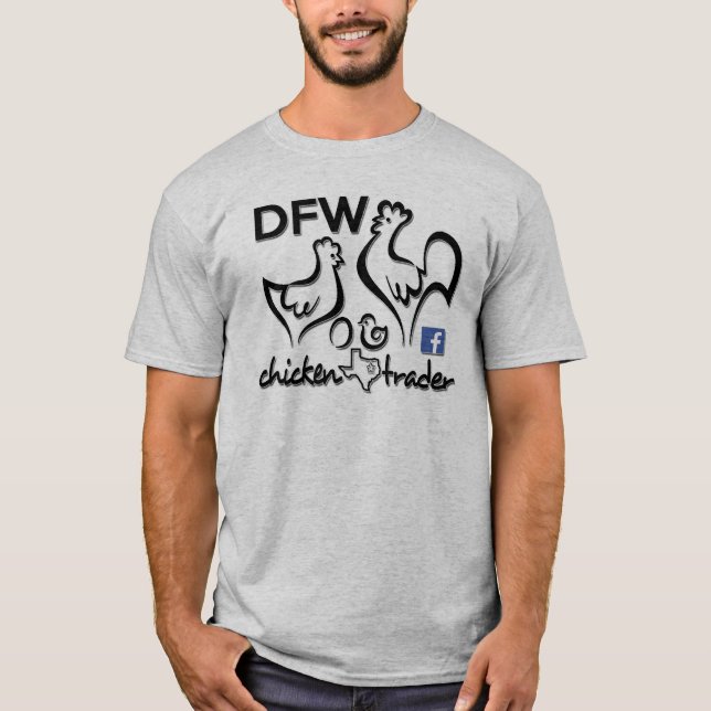 Camiseta Comerciante del pollo de DFW/qué el cloqueo (Anverso)