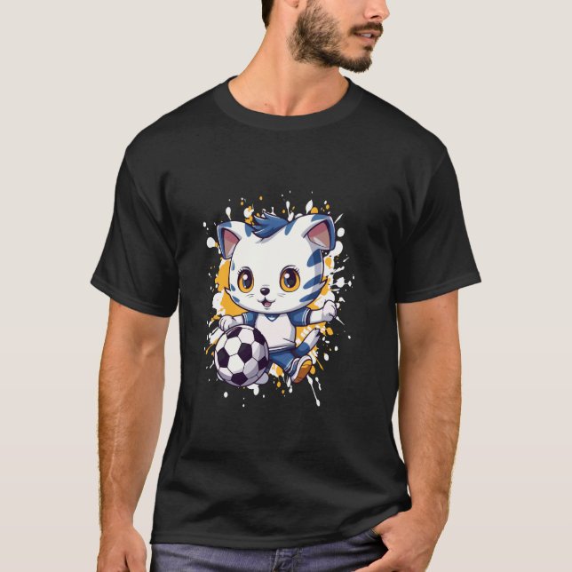 Camiseta Cómic de gato jugando fútbol (Anverso)