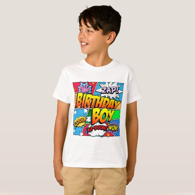 Camiseta Cómic del muchacho del cumpleaños (Anverso completo)