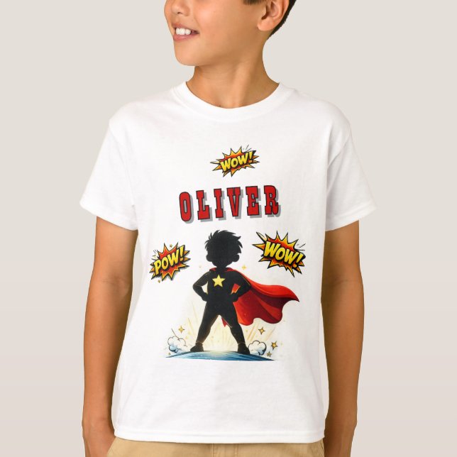 Camiseta Comic Style Superhero Boy's Name Birthday Party (Anverso)