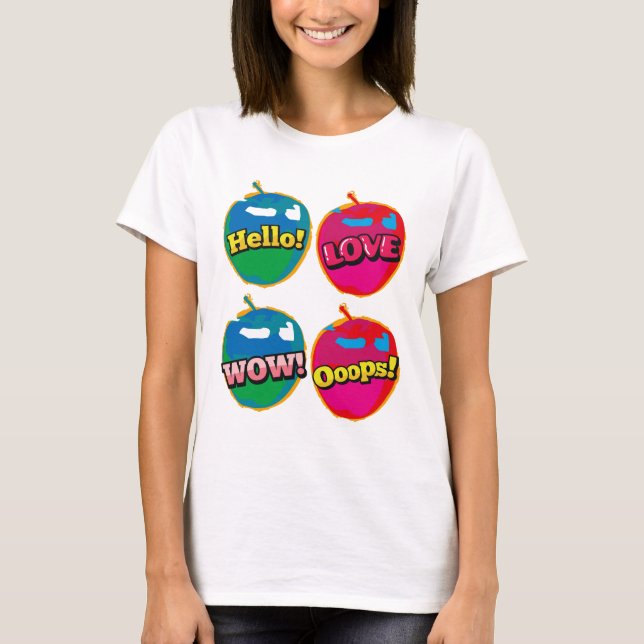 Camiseta Comic Wow Hello Love Pink Apple Pop Art (Anverso)