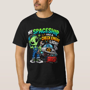 Camiseta Cómico Mecánico Alien Espacio Nave Luz de Revisión