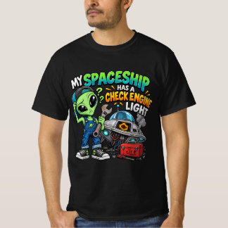 Camiseta Cómico Mecánico Alien Espacio Nave Luz de Revisión