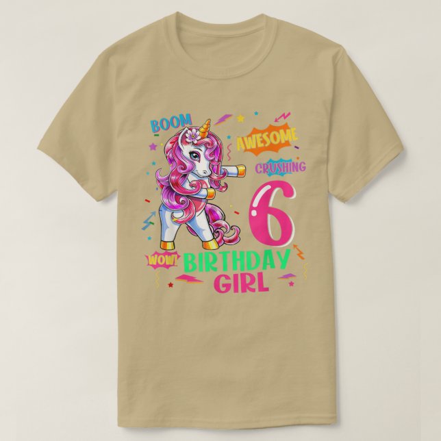 Camiseta Comics de cumpleaños de 6 años Unicorn Florando 6B (Diseño del anverso)