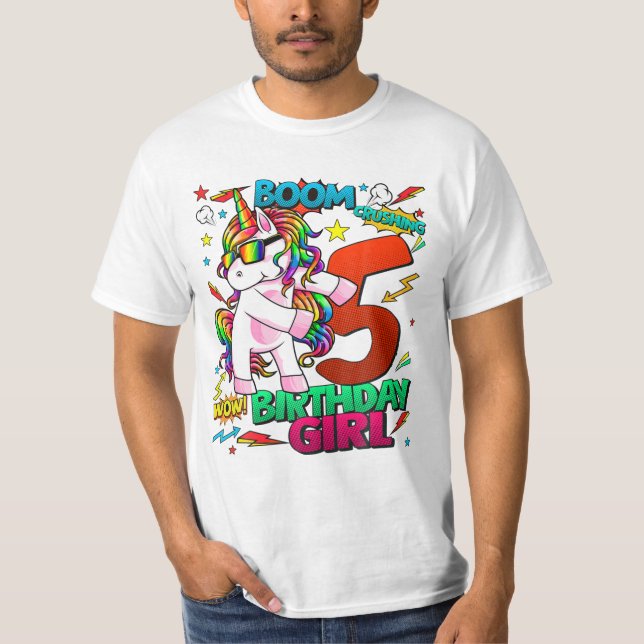 Camiseta Comics de cumpleaños de Unicorn de 5 años (Anverso)