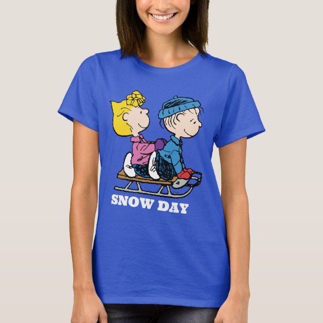 Camiseta Cómics de Peanuts | Sally y Linus en trineo (Anverso)