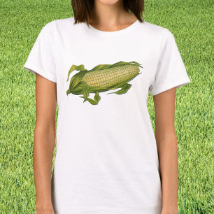 Camiseta Comida antigua, Verduras saludables, Maíz en la ma