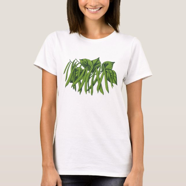 Camiseta Comida de época, frijoles verdes orgánicos (Anverso)