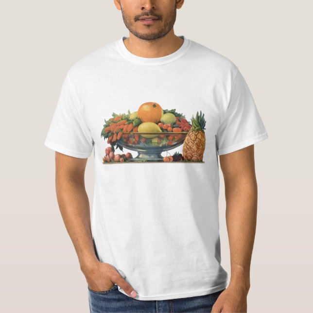 Camiseta Comida de época, fruta divertida en un bol (Anverso)