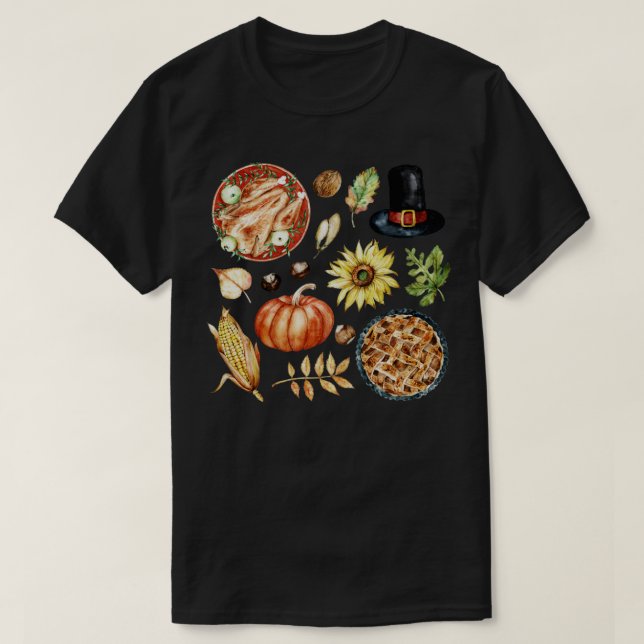 Camiseta Comida de otoño variada, pavo y calabaza (Diseño del anverso)