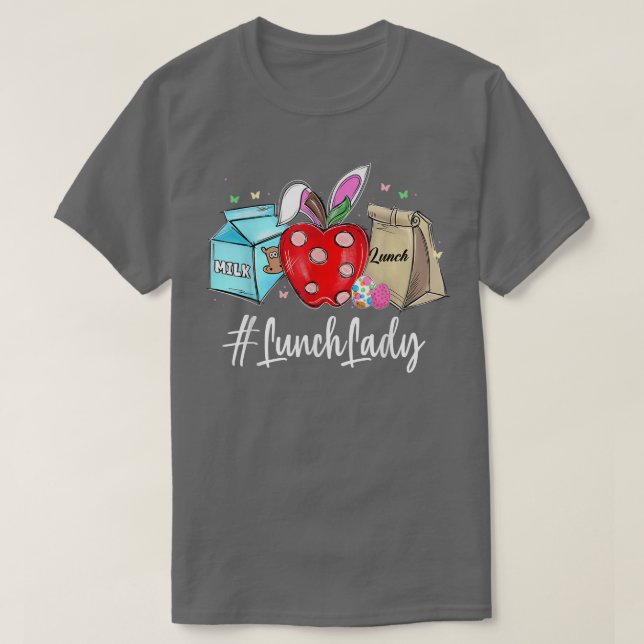 Camiseta Comida divertida Lady Bunny Apple Cafeteria Feliz  (Diseño del anverso)