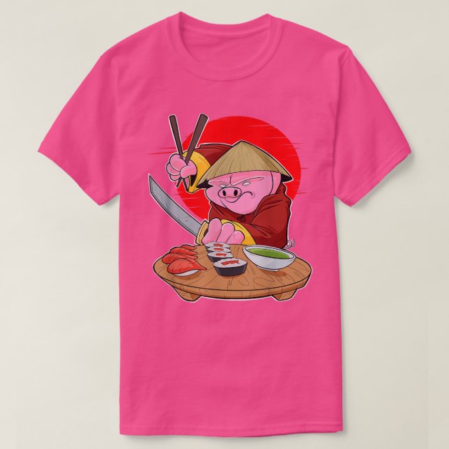 Camiseta Comida japonesa I Maki Lover I Samurai Sushi Pig ( (Diseño del anverso)