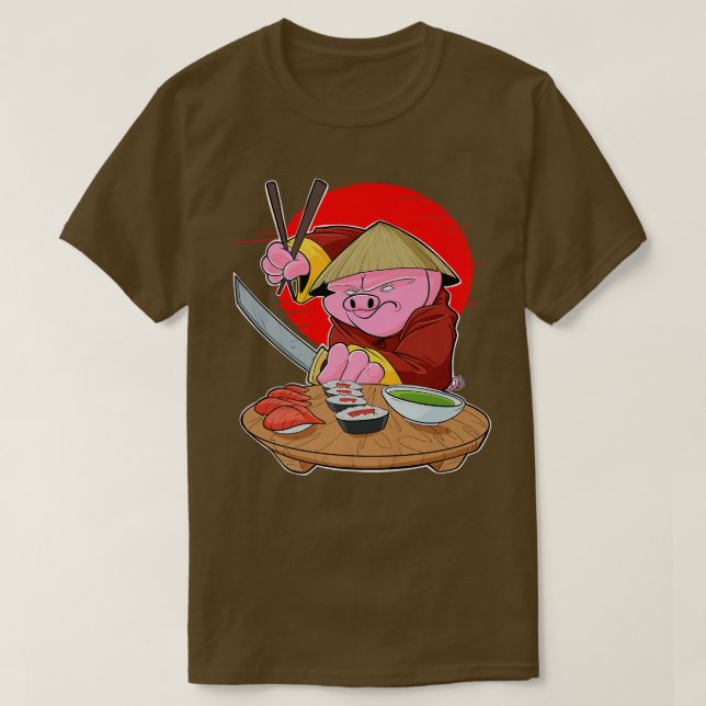 Camiseta Comida japonesa I Maki Lover I Samurai Sushi Pig P (Diseño del anverso)
