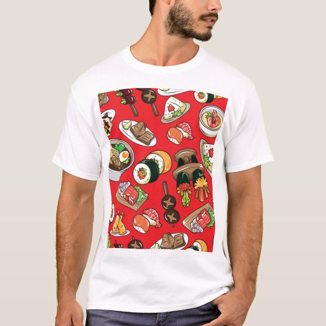 Camiseta Comida japonesa: Patrón cultural sin foco (Anverso)