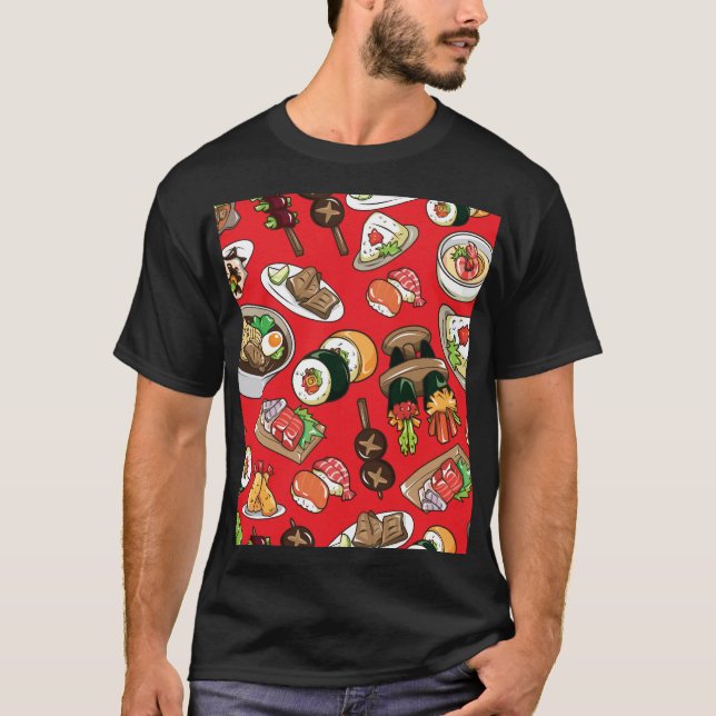Camiseta Comida japonesa: Patrón cultural sin foco (Anverso)