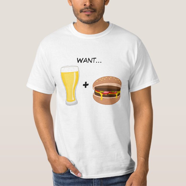 Camiseta Comida masculina: me gusta la cerveza y las hambur (Anverso)