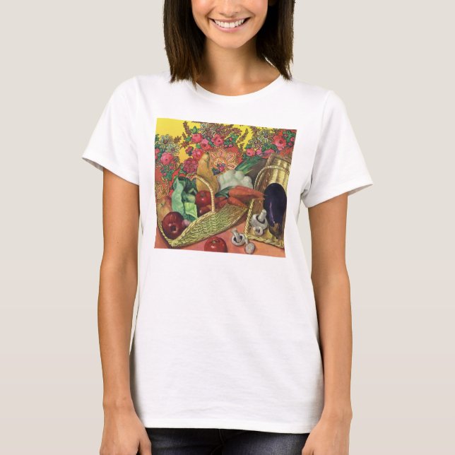 Camiseta Comida orgánica, verduras de jardín, flores florec (Anverso)