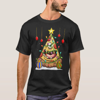 Camiseta Comida para pizza de Navidad Las luces decoran el