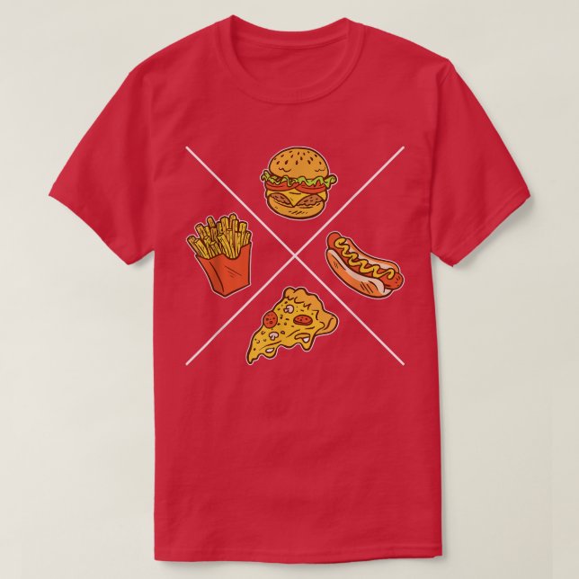 Camiseta Comida rápida de Burger Fries Pizza Hotdog  (Diseño del anverso)