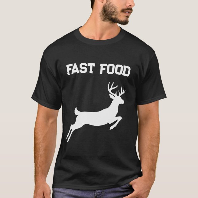 Camiseta Comida Rápida Divertida Ciervo Saltando Caza (Anverso)