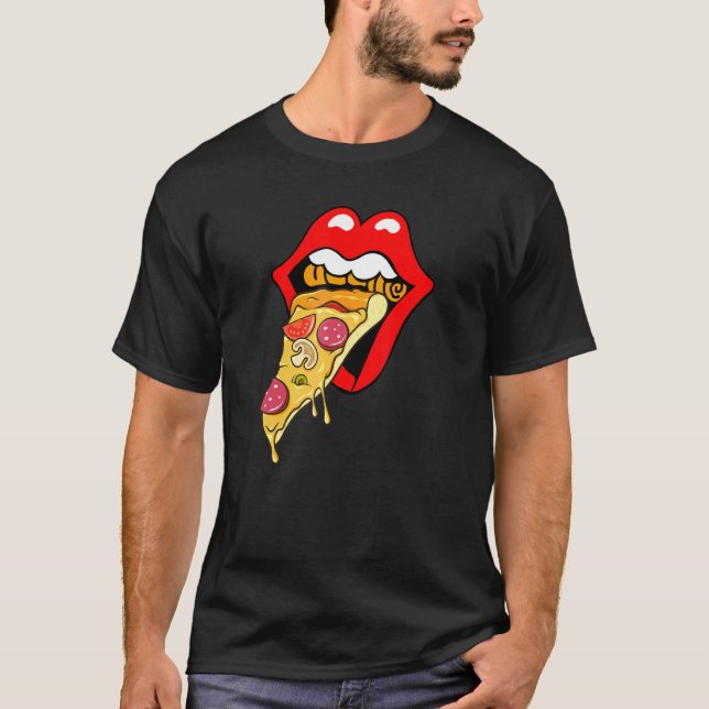 Camiseta Comida Rápida Pizza Labios Rojos (Anverso)