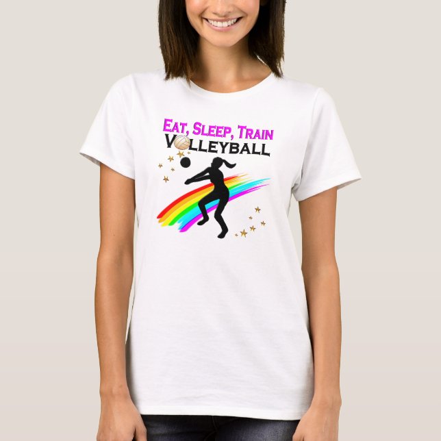 CAMISETA COMIDA ROSA, DORMIR, VOLEIBOL DE TREN (Anverso)