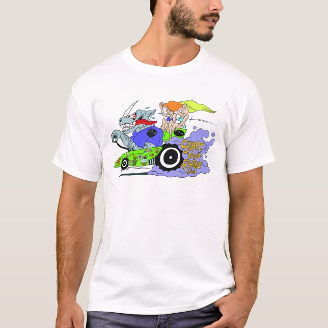 Camiseta Comience su rinoceronte a competir con la rata (Anverso)