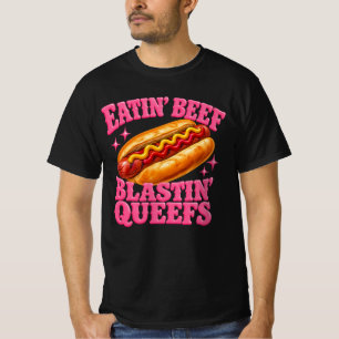 Camiseta comiendo hotdog reventando carne