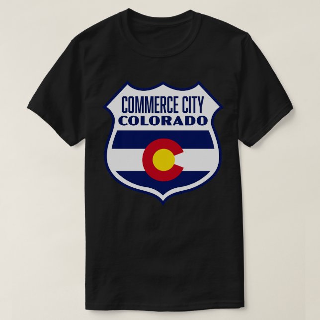 Camiseta Commerce City Colorado Bandera Retro Escudo Blanco (Diseño del anverso)