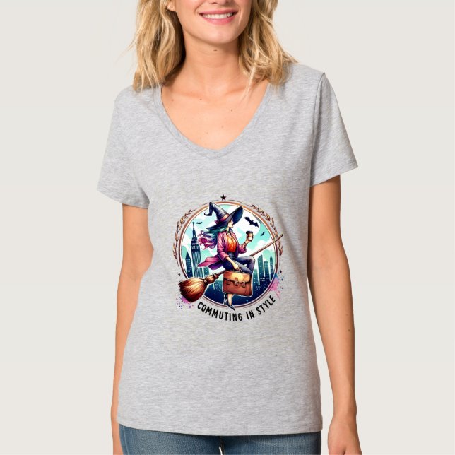 Camiseta Commuting in Style – Elegant Witch Design for Tre (Anverso)