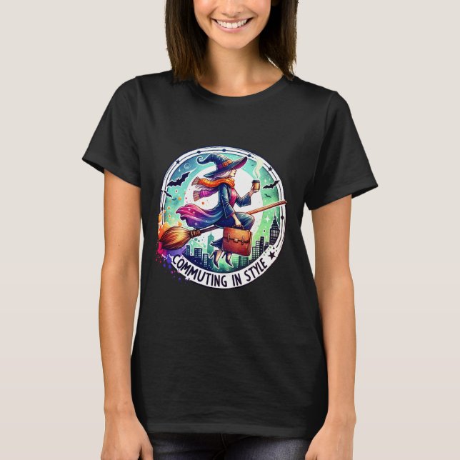 Camiseta Commuting in Style – Elegant Witch Design for Tre (Anverso)