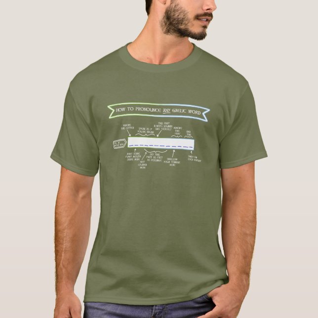 Camiseta Cómo pronunciar cualquier palabra gaélica (verde) (Anverso)