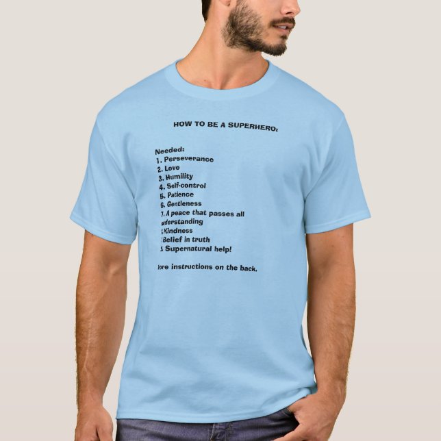 CAMISETA CÓMO SER UN SUPER HÉROE: (Anverso)