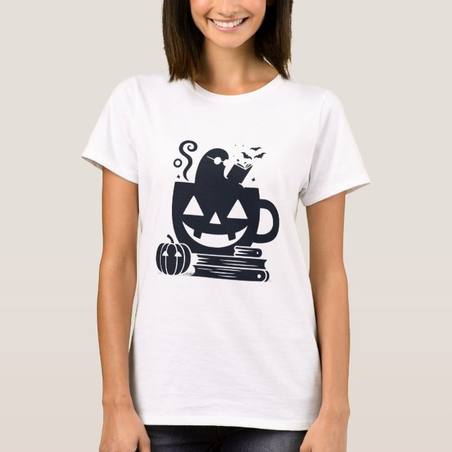 Camiseta Cómoda lectura de fantasma de Halloween (Anverso)