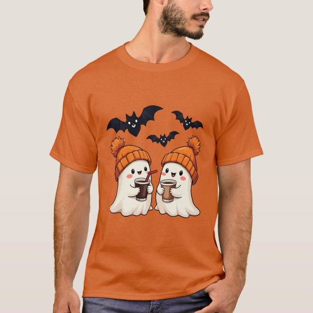 Camiseta Cómodo Fantasmas tomando café Halloween