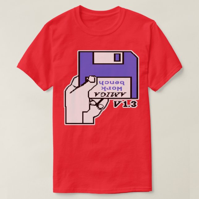 Camiseta Comodoro de juegos de video retro Amiga Insertar (Diseño del anverso)