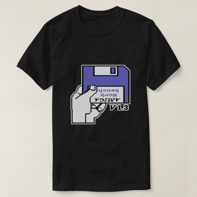 Camiseta Comodoro de juegos de video retro Amiga Insertar (Diseño del anverso)