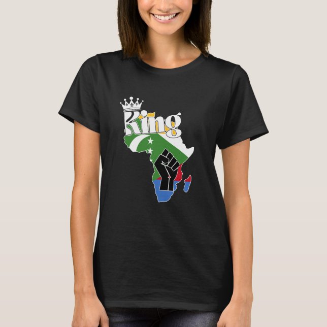 Camiseta Comoras Rey Con Bandera De Comoras En África Mapa  (Anverso)