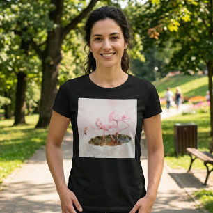 Camiseta Compañerismo de Flamencos Rosas en Arte de Acuarel