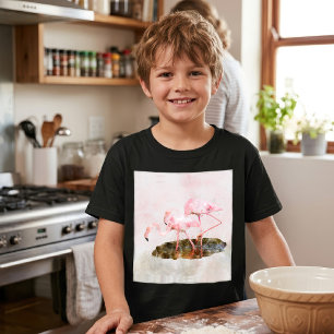 Camiseta Compañerismo de Flamencos Rosas en Arte de Acuarel