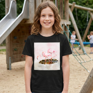 Camiseta Compañerismo de Flamingos Rosas en Arte de Acuarel